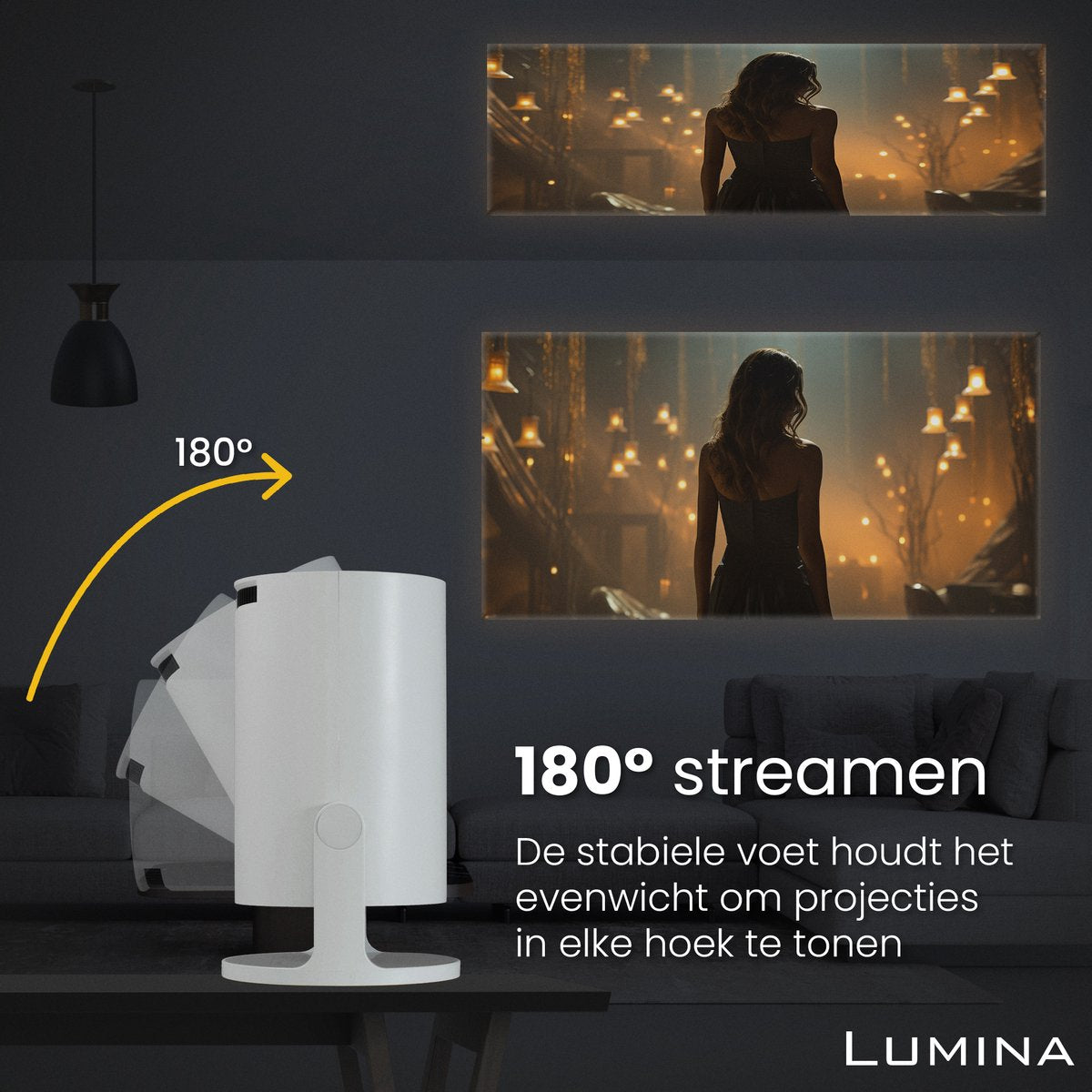 Novabeam® Pro Mini Beamer 2025 – Smart Projector met 4K-ondersteuning – Voor iOS & Android - Android 14 - WiFi 6 & Bluetooth 5.4 – Thuisbioscoop – Wit