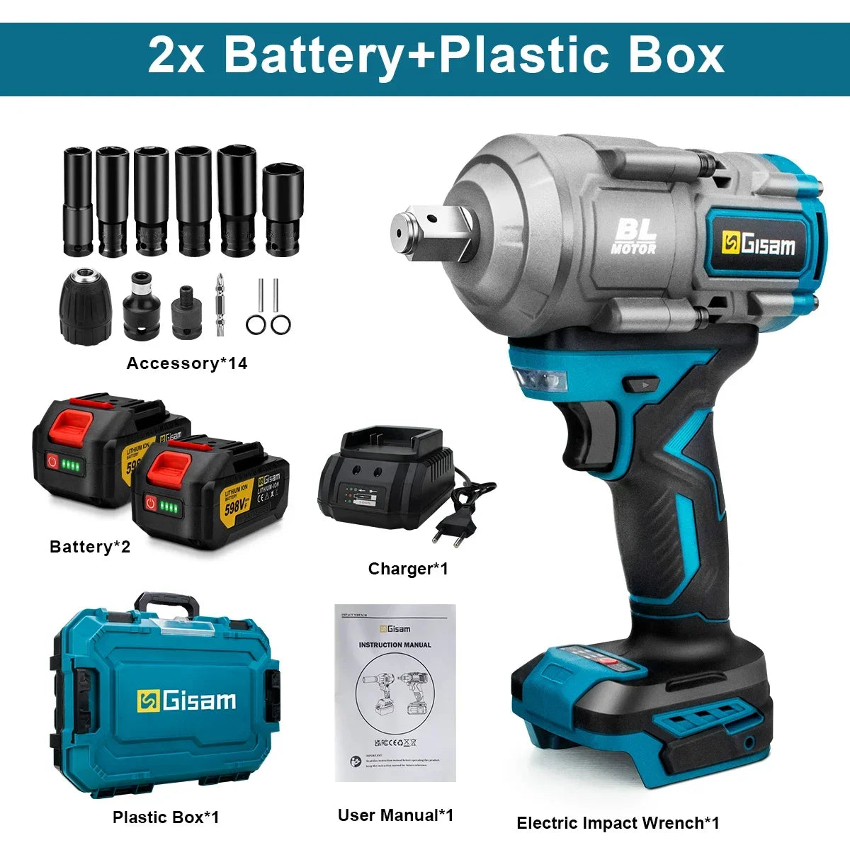 Gisam 2000N.M Brushless Electric Wrench 1/2 inch Impact Wrench Cordless ScrewdriverWrench Power Tools For Makita 18V Battery Pin