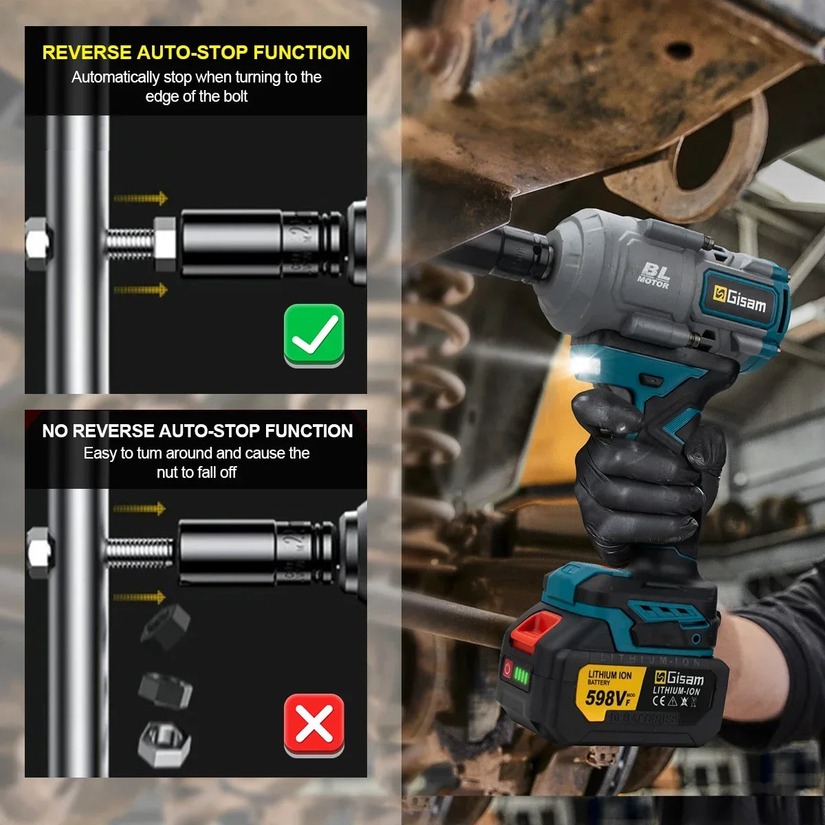 Gisam 2000N.M Brushless Electric Wrench 1/2 inch Impact Wrench Cordless ScrewdriverWrench Power Tools For Makita 18V Battery Pin