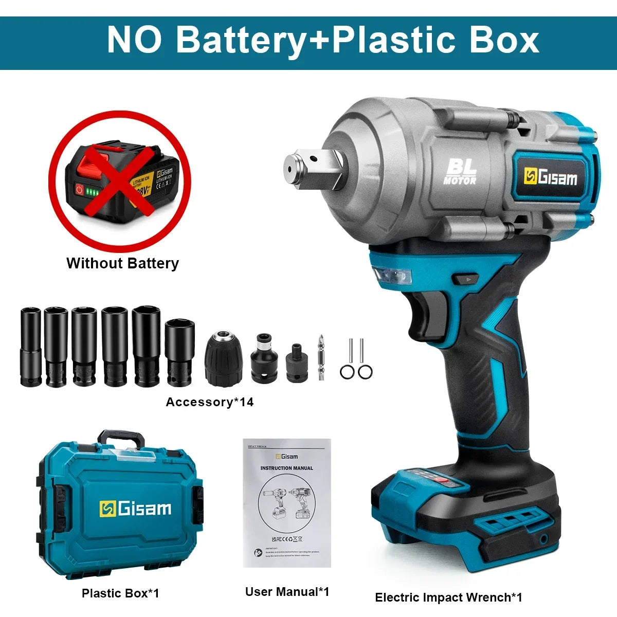 Gisam 2000N.M Brushless Electric Wrench 1/2 inch Impact Wrench Cordless ScrewdriverWrench Power Tools For Makita 18V Battery Pin